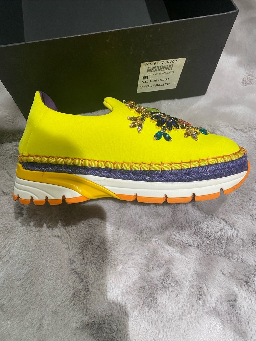 Dolce & Gabbana Neon Yellow Jeweled Slip-On Sneakers